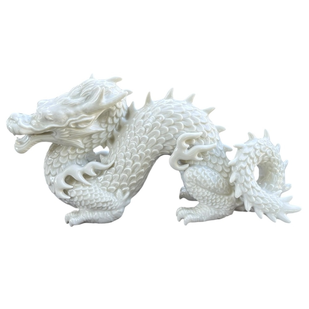 Vintage Fitz & Floyd Imperial Dragon White Porcelain Figurine Chinese Statue